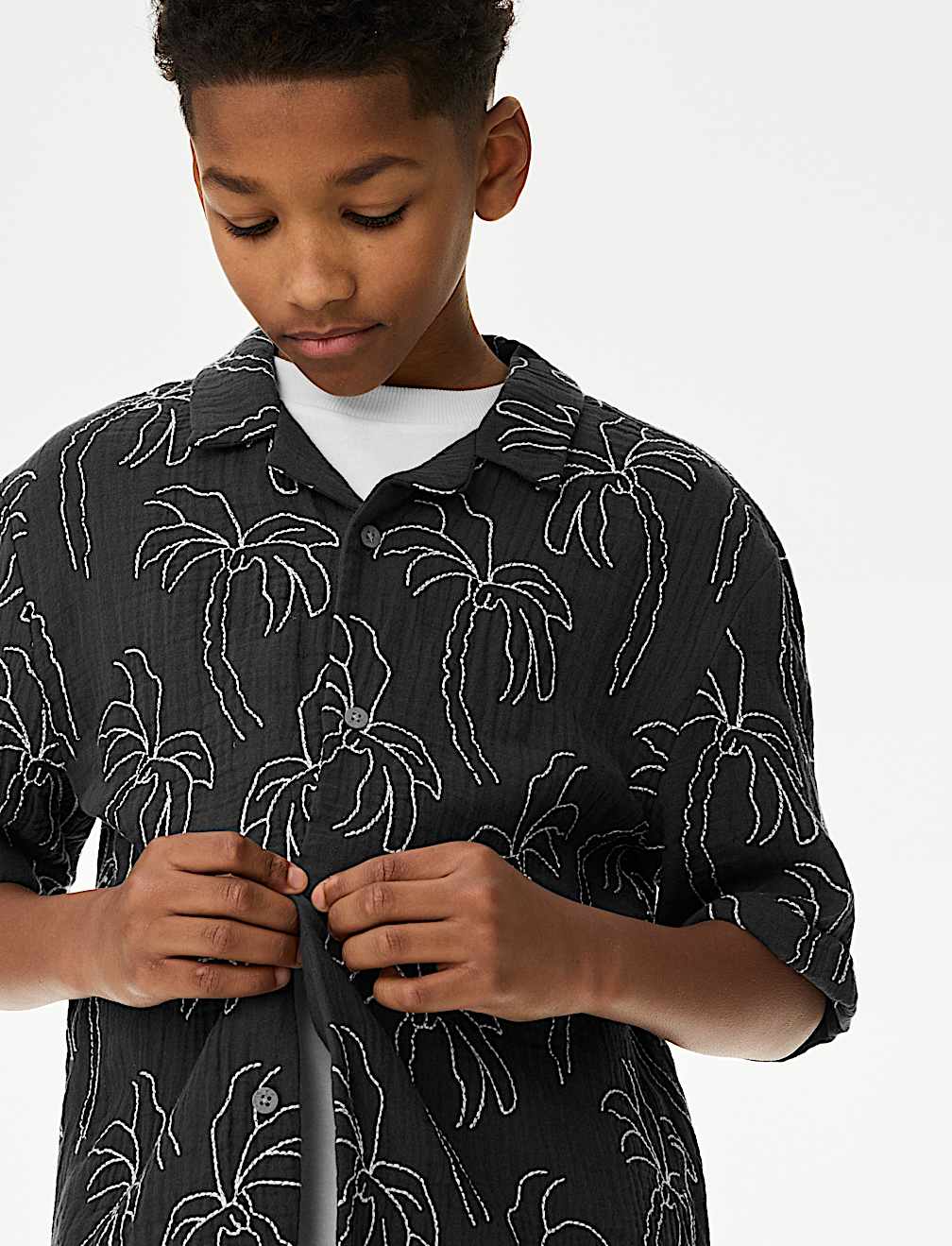 Pure Cotton Textured Palm Tree Shirt (2-16 Yrs)