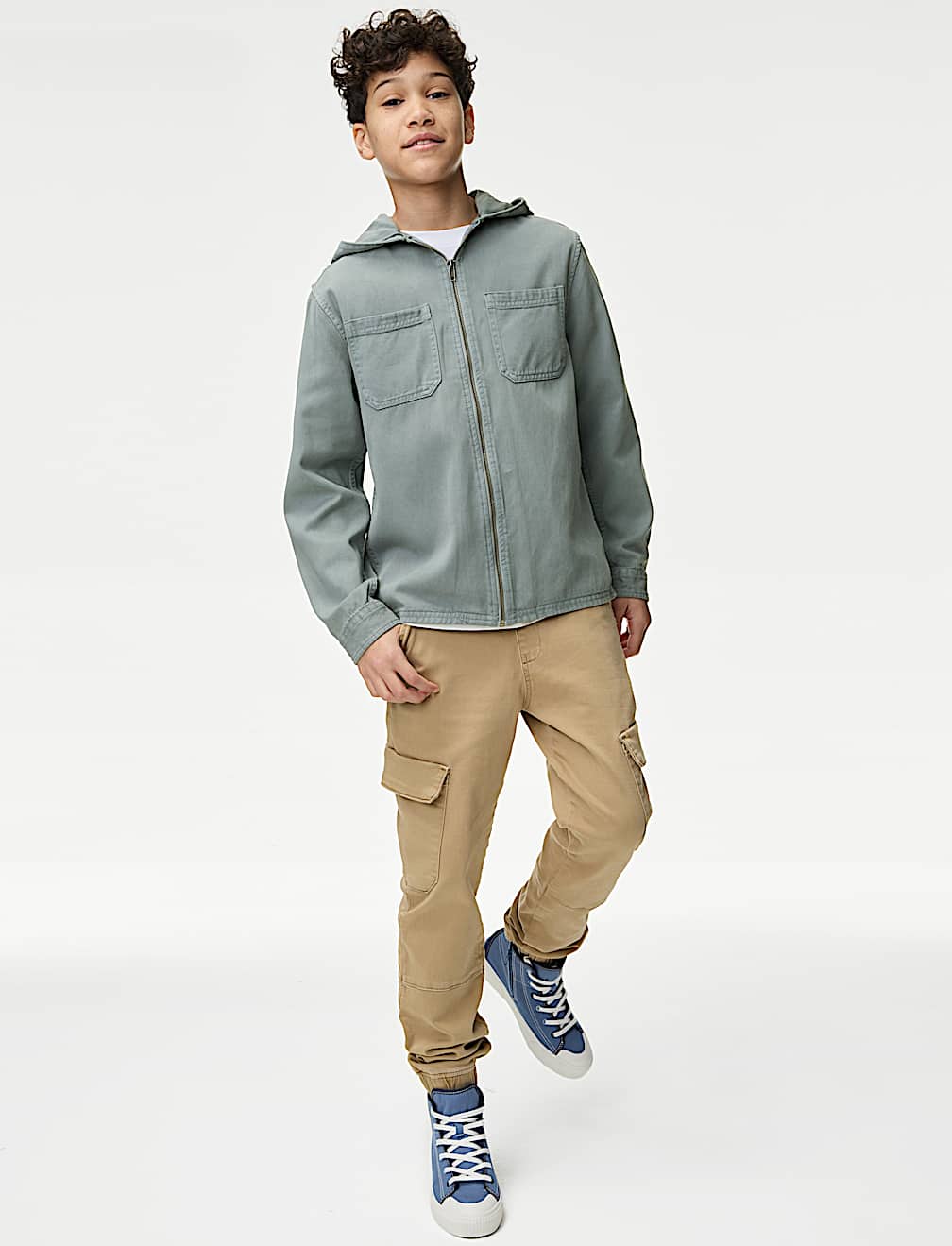 Cotton Blend Hooded Zip Shacket (6-16 Yrs)