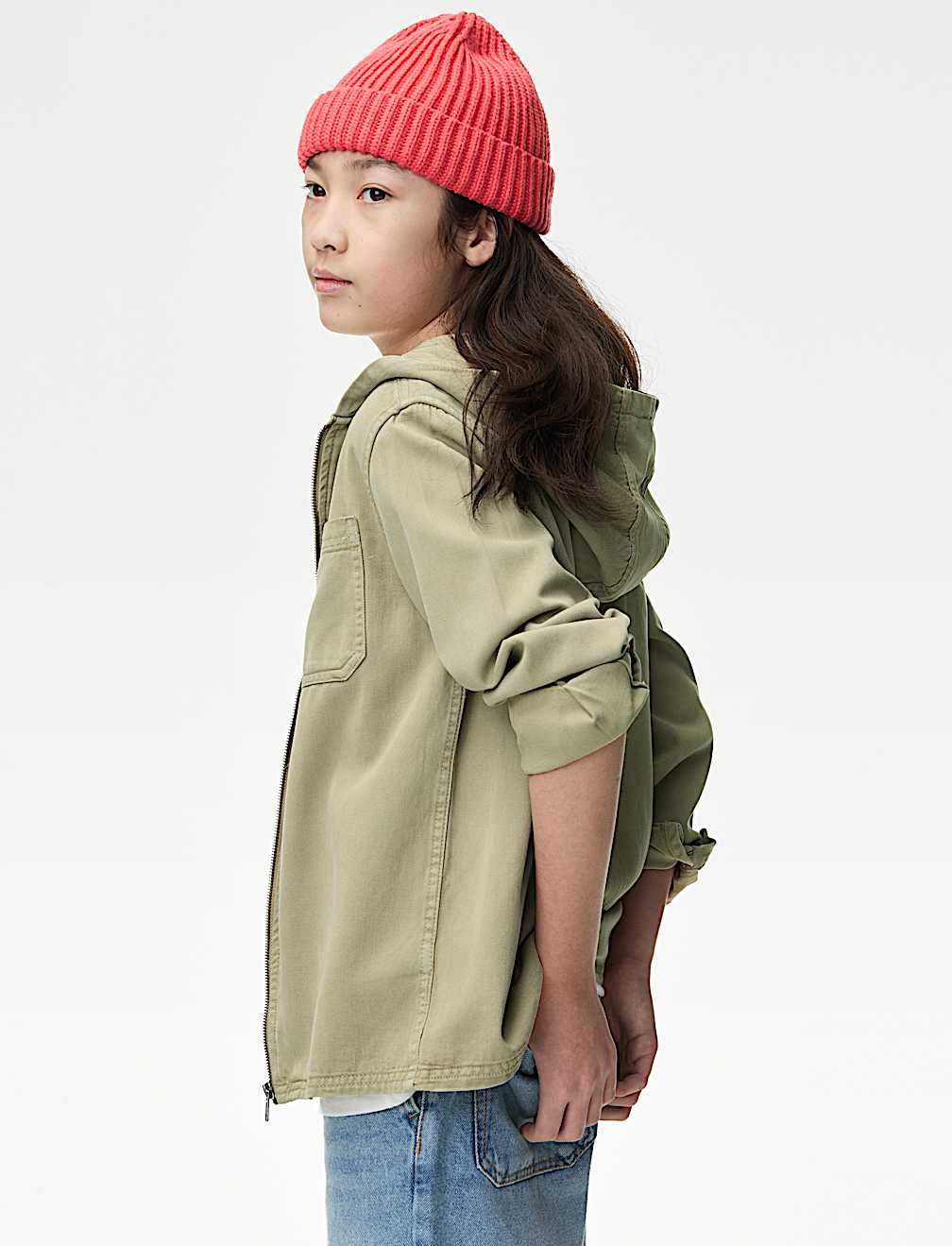 Cotton Blend Hooded Zip Shacket (6-16 Yrs)