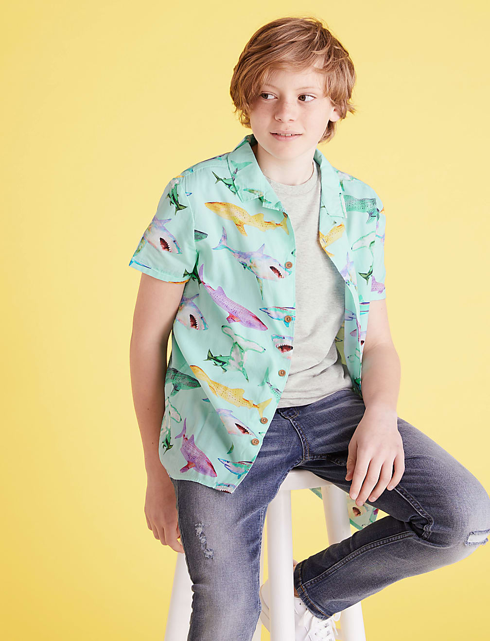 2pc Cotton Shark Shirt & T-Shirt (6-16 Yrs)