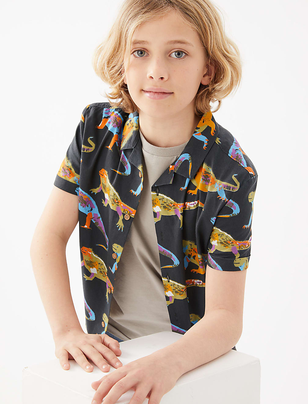Cotton Rich Iguana Print Shirt with T-Shirt (6-16 Yrs)