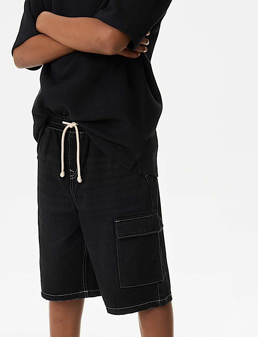 Contrast Stitch Denim Shorts (6-16 Yrs)