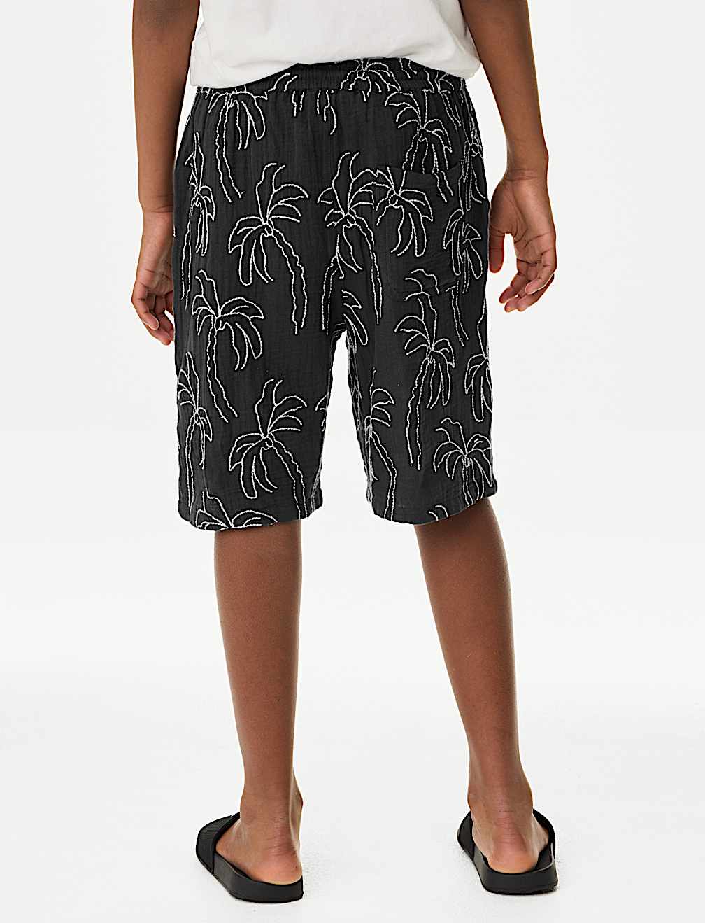 Pure Cotton Textured Palm Tree Shorts (2-16 Yrs)