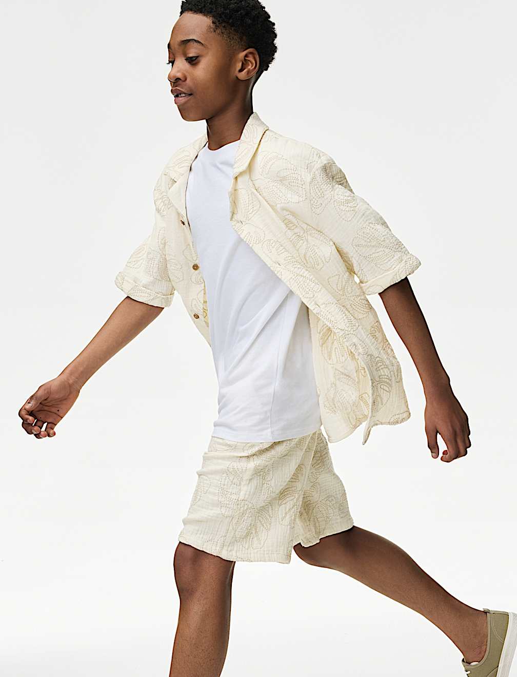 Pure Cotton Textured Palm Tree Shorts (2-16 Yrs)