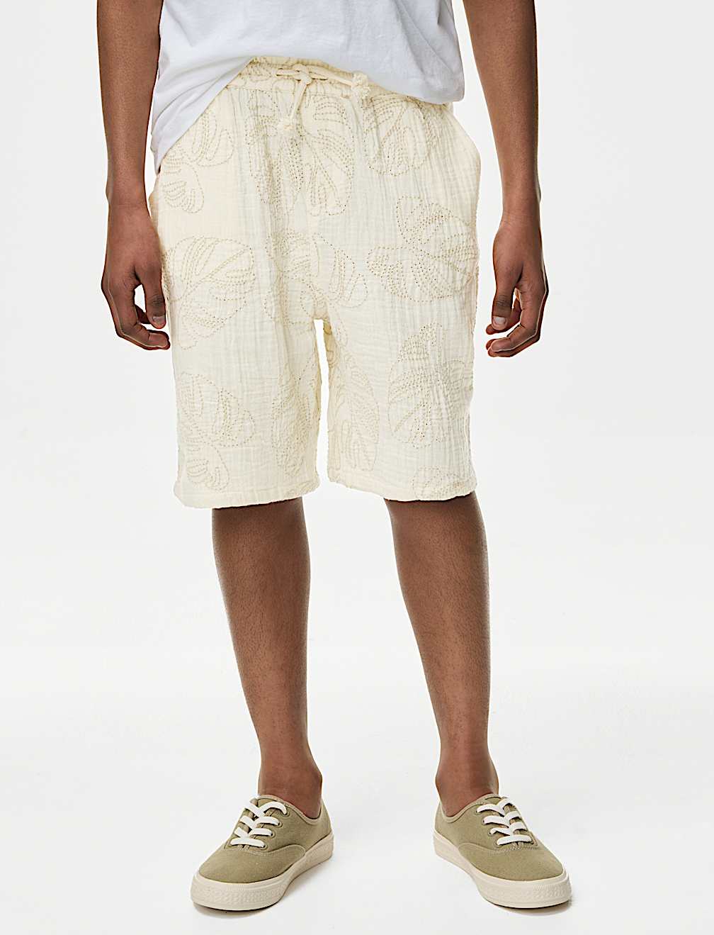 Pure Cotton Textured Palm Tree Shorts (2-16 Yrs)