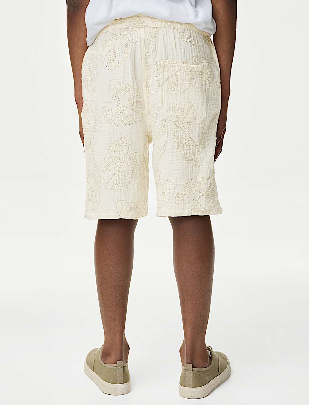Pure Cotton Textured Palm Tree Shorts (2-16 Yrs)