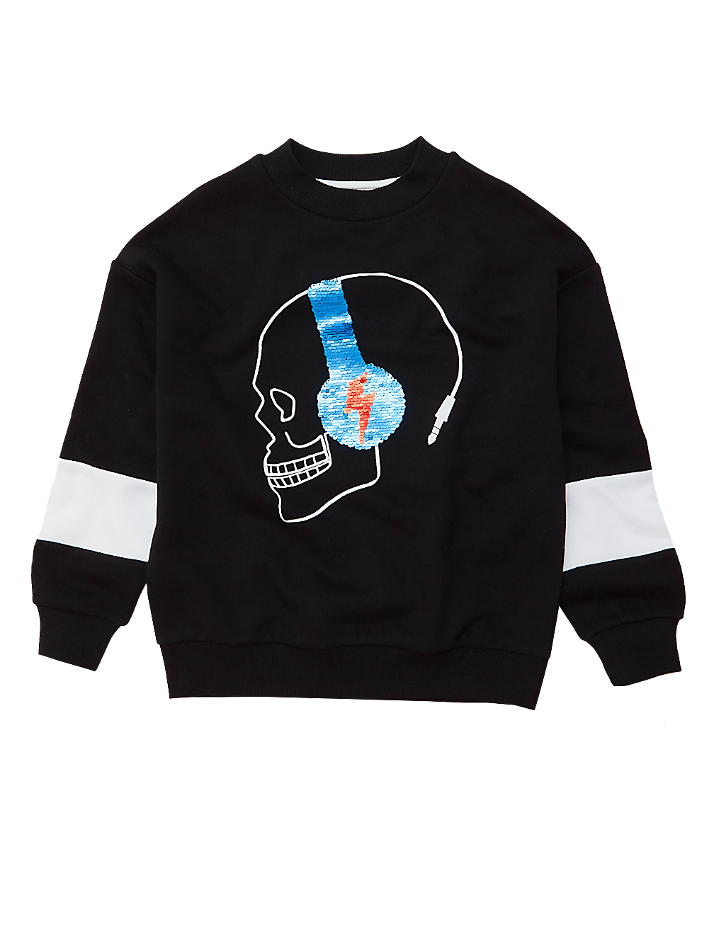 Cotton Sequin Headphones Skull Sweatshirt