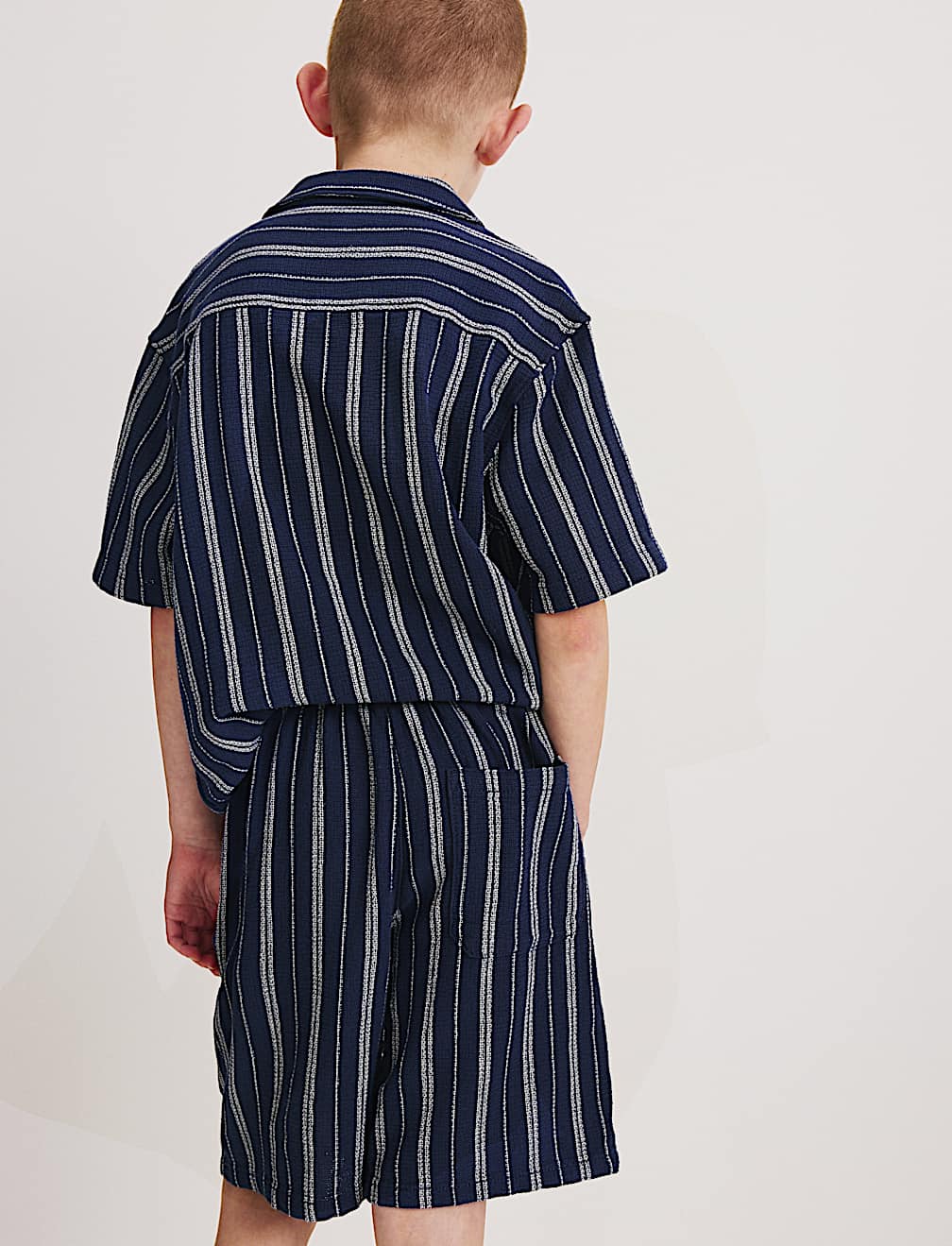 Pure Cotton Textured Striped Shorts (6-16 Yrs)