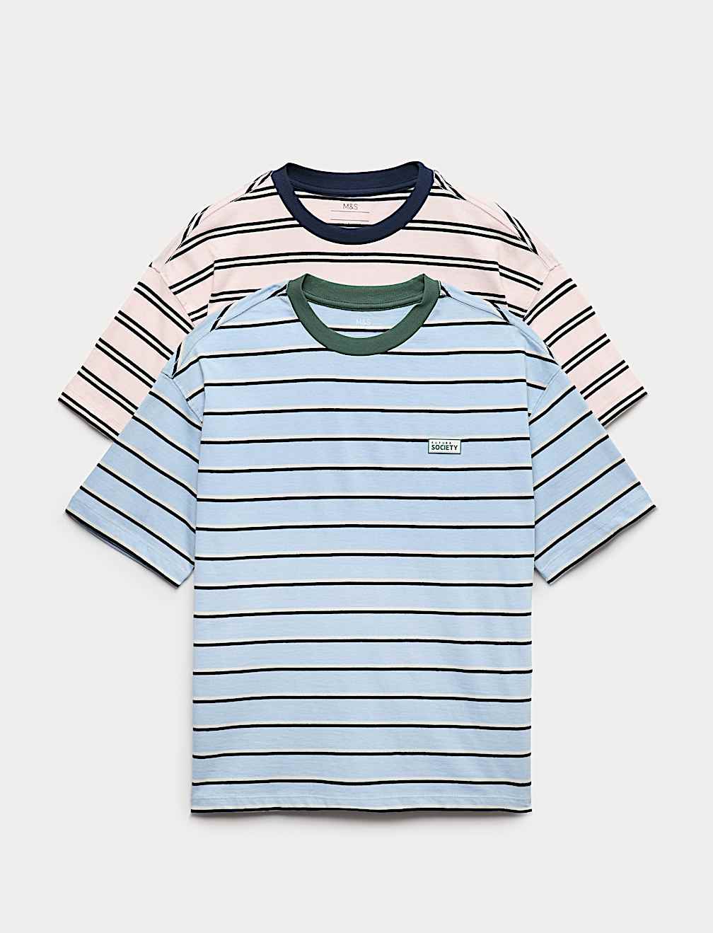 2 Pack Pure Cotton Striped T-Shirts (6-16 Yrs)
