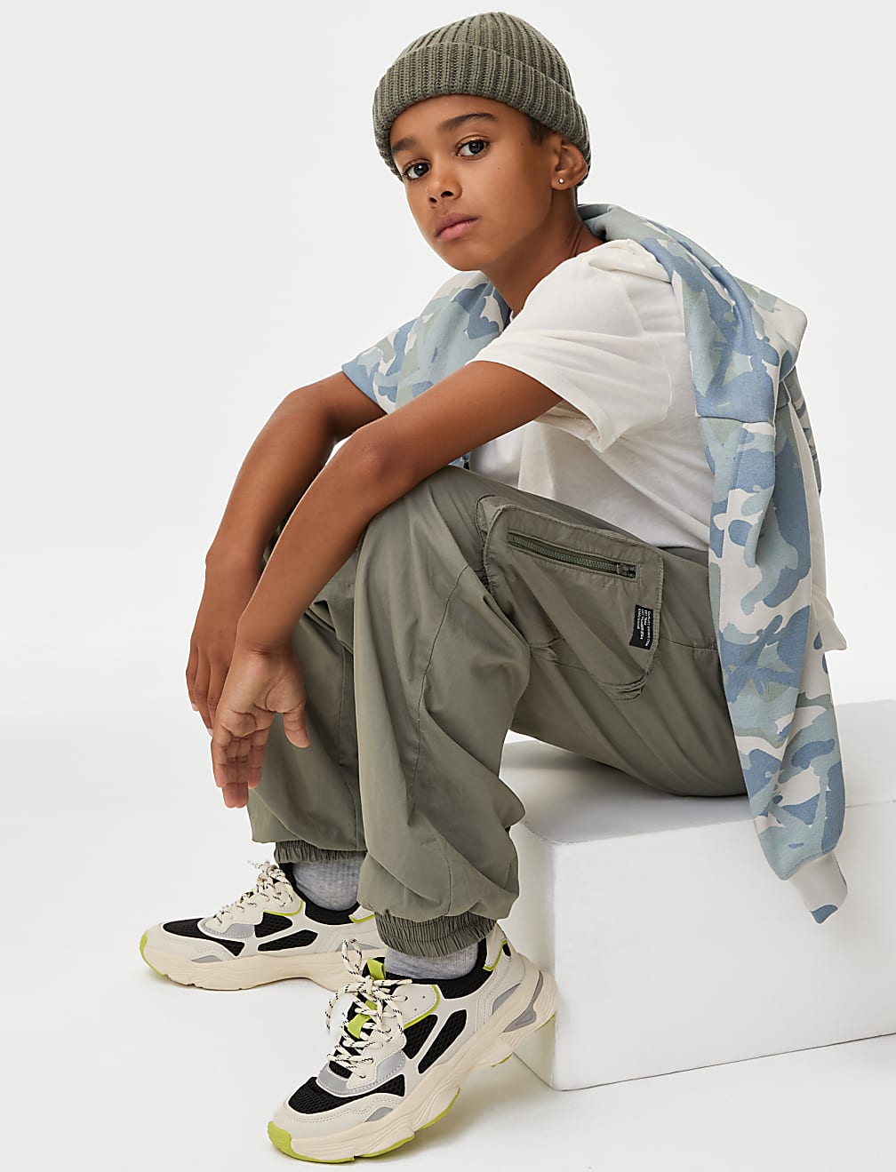 Pure Cotton Cargo Trousers (6-16 Yrs)
