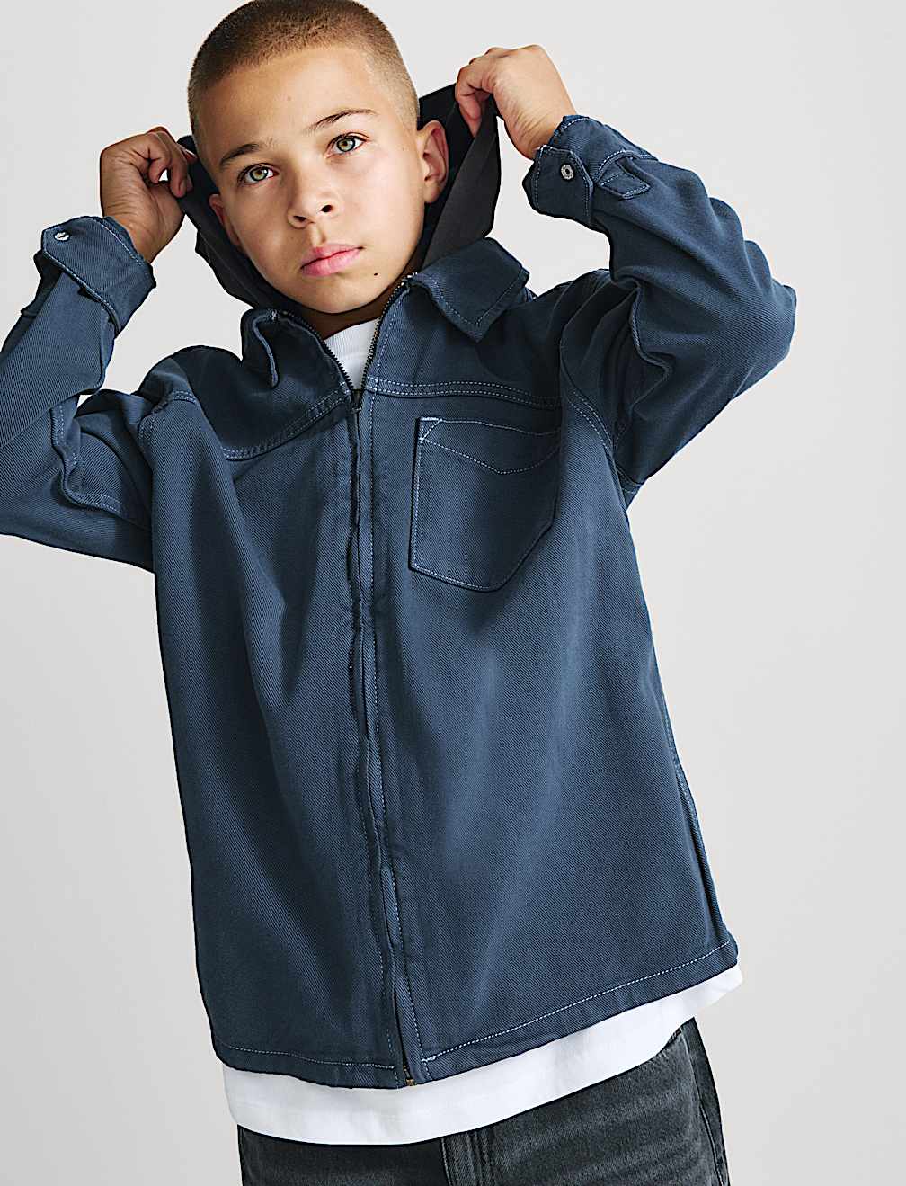 Cotton Rich Hooded Zip Shirt (6-16 Yrs)