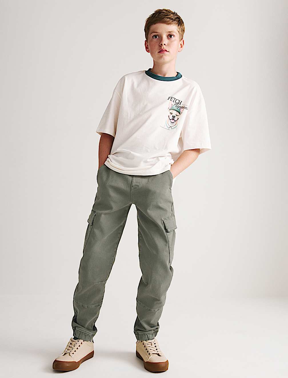 Cotton Rich Stretch Cargo Trousers (6-16 Yrs)