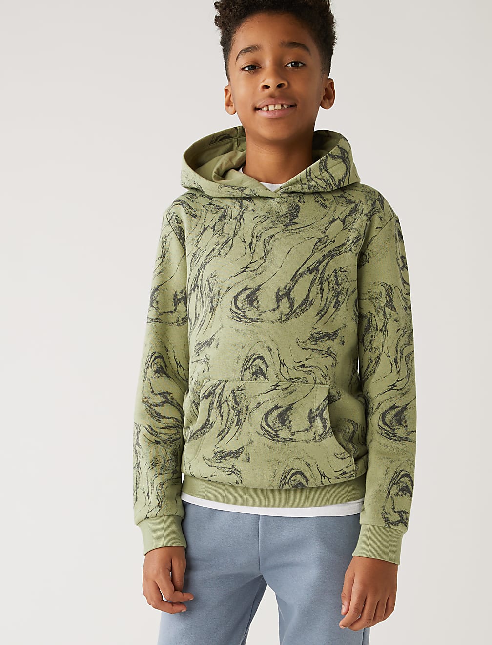 Cotton Rich Marble Print Hoodie