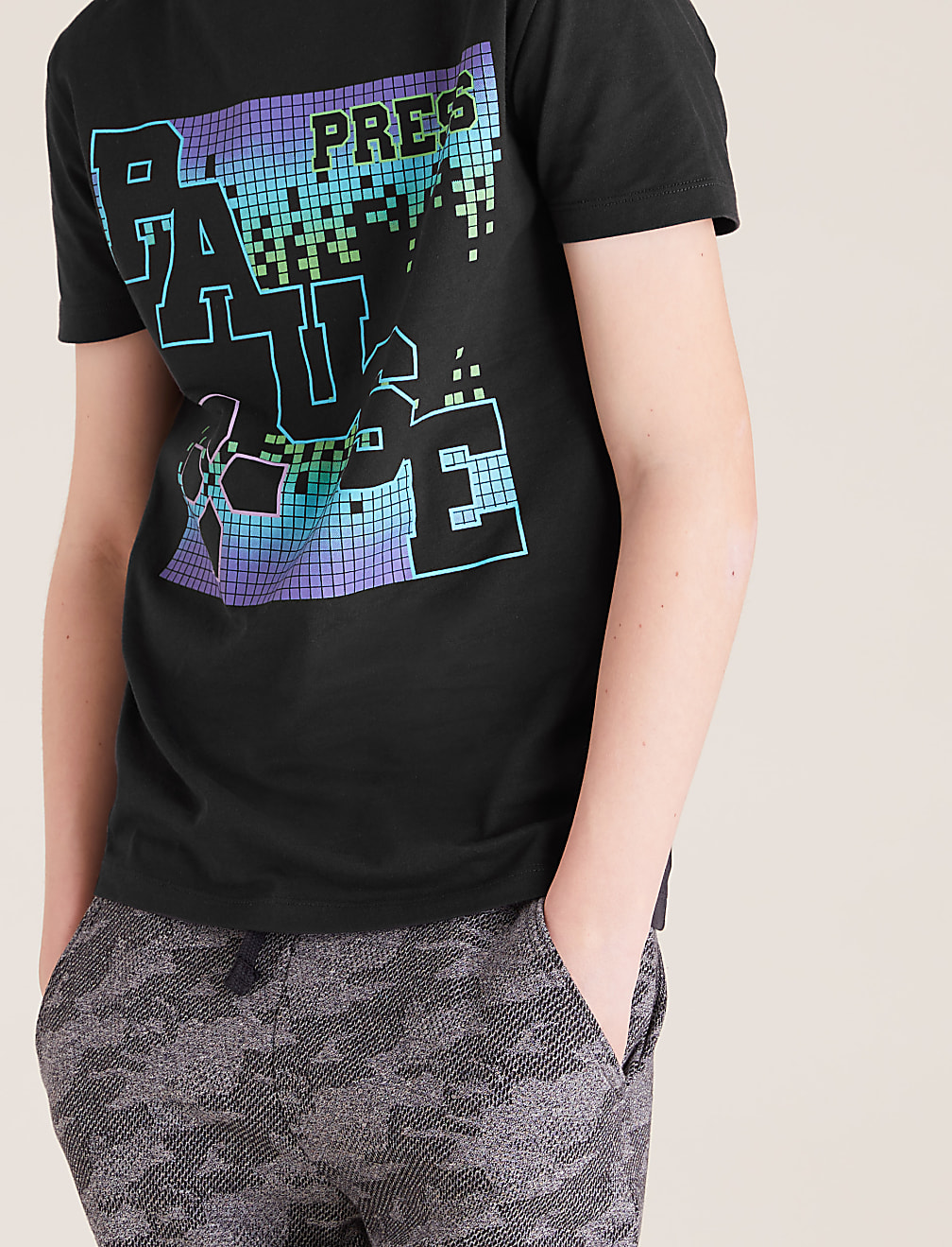 Pure Cotton Press Pause Slogan T-Shirt