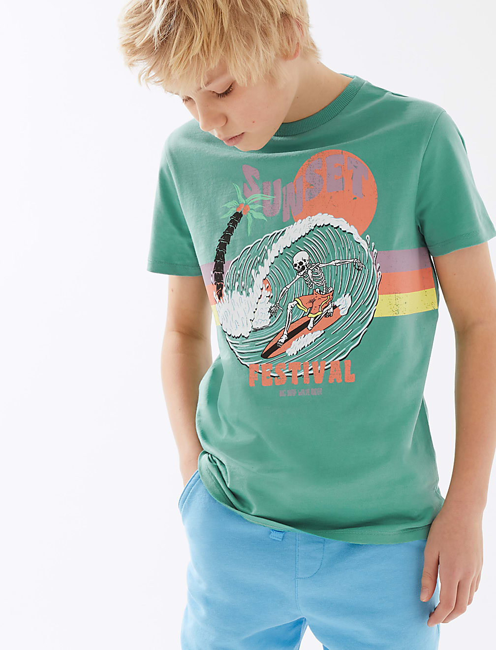 Pure Cotton Sunset Festival Slogan T-Shirt (6-16 Yrs)