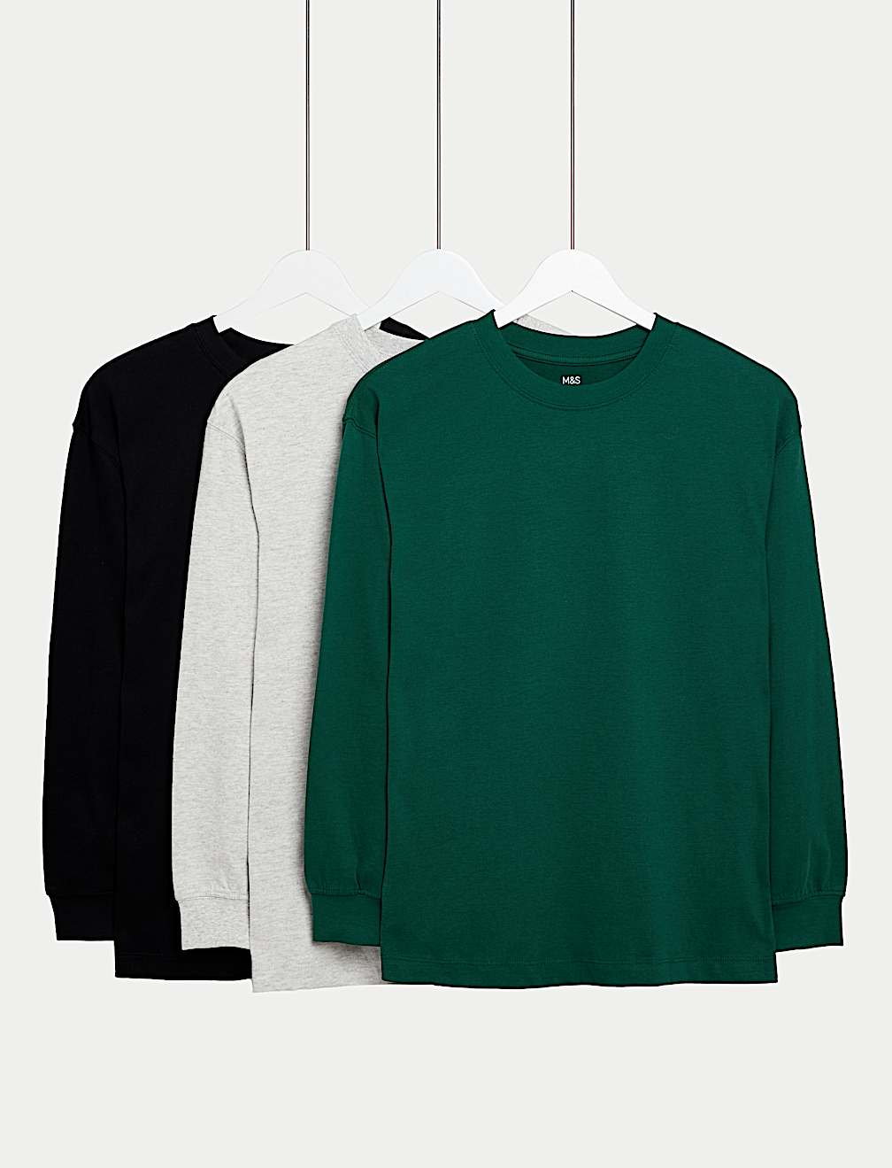 3pk Pure Cotton Long Sleeve Tops (6-16 Yrs)