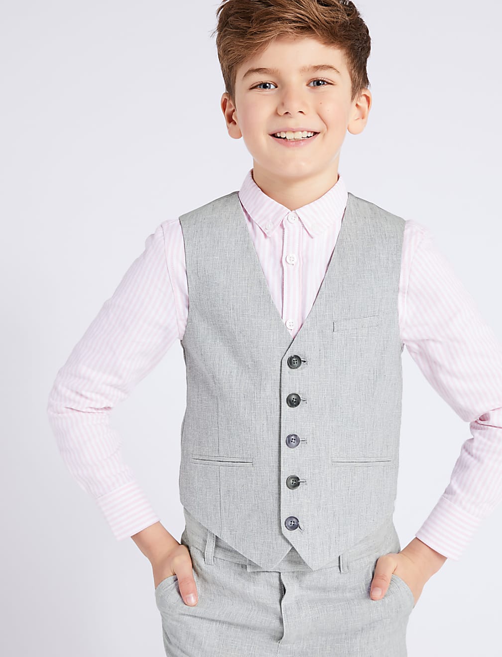 Grey Linen Blend Waistcoat (3-16 Years)