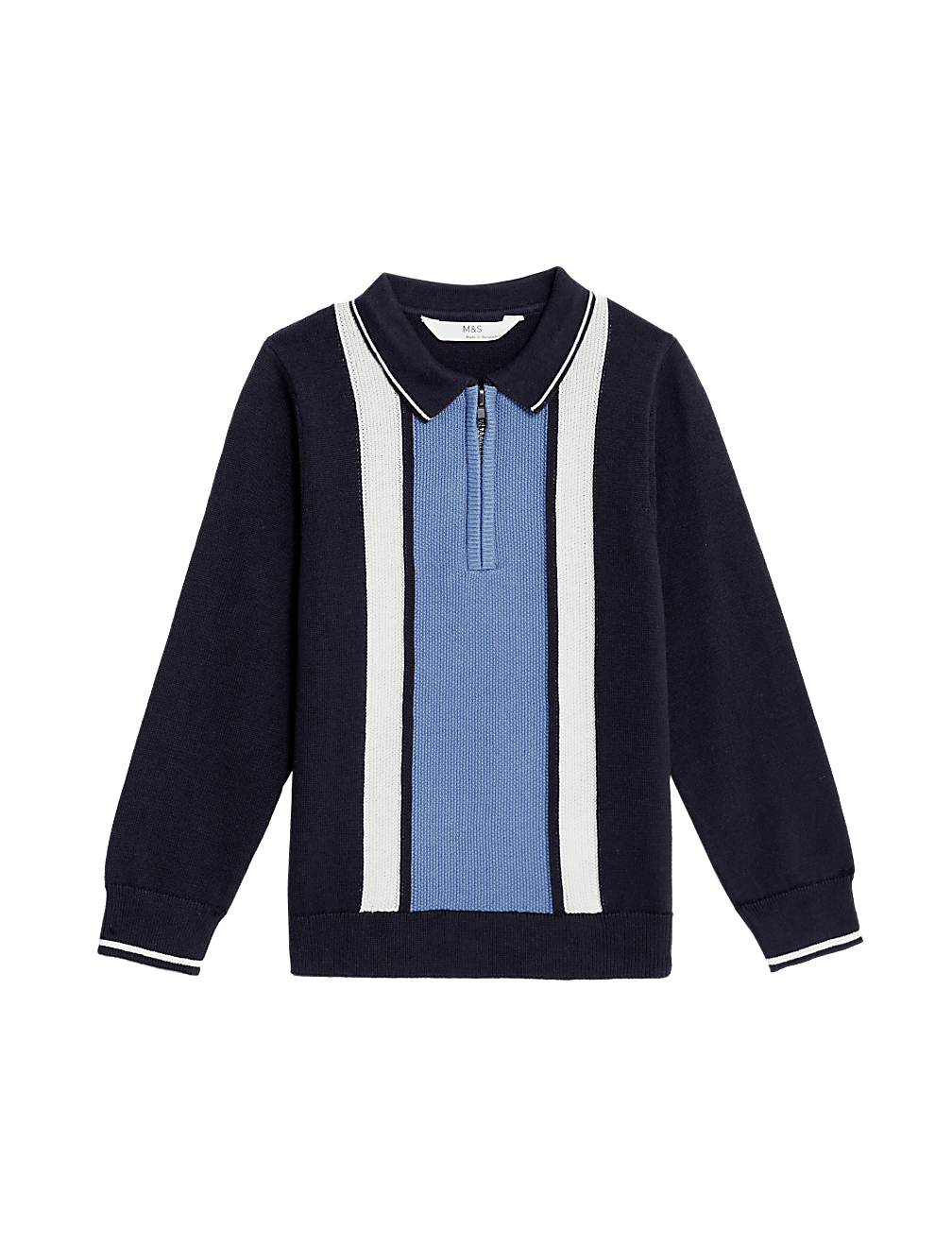 Pure Cotton Striped Knitted Zip Polo Shirt (2-8 Yrs)