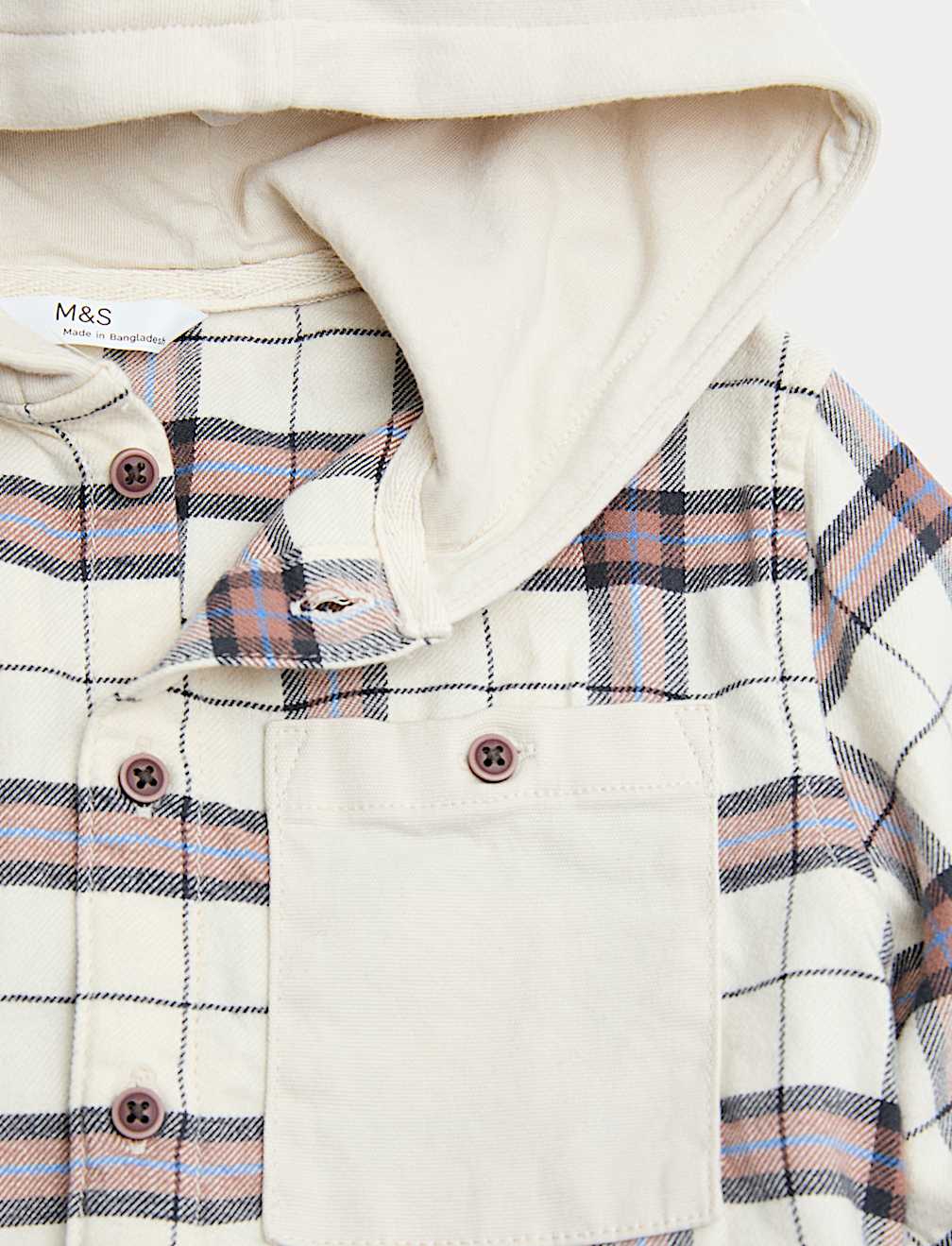 Pure Cotton Checked Hooded Shirt (2-8 Yrs)