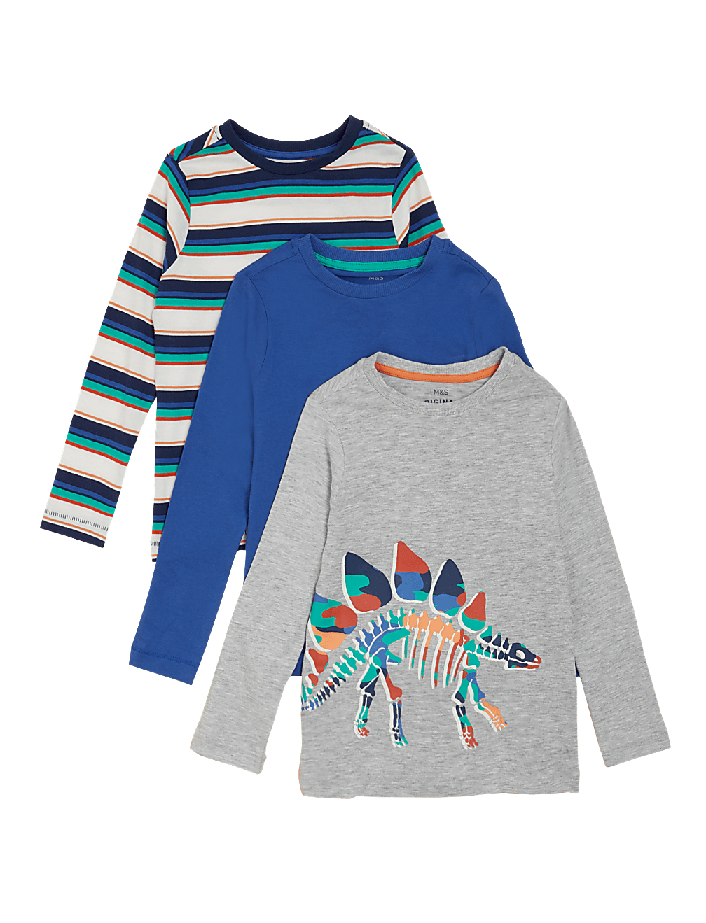 3pk Cotton Rich Dinosaur Tops (2-7 Yrs)