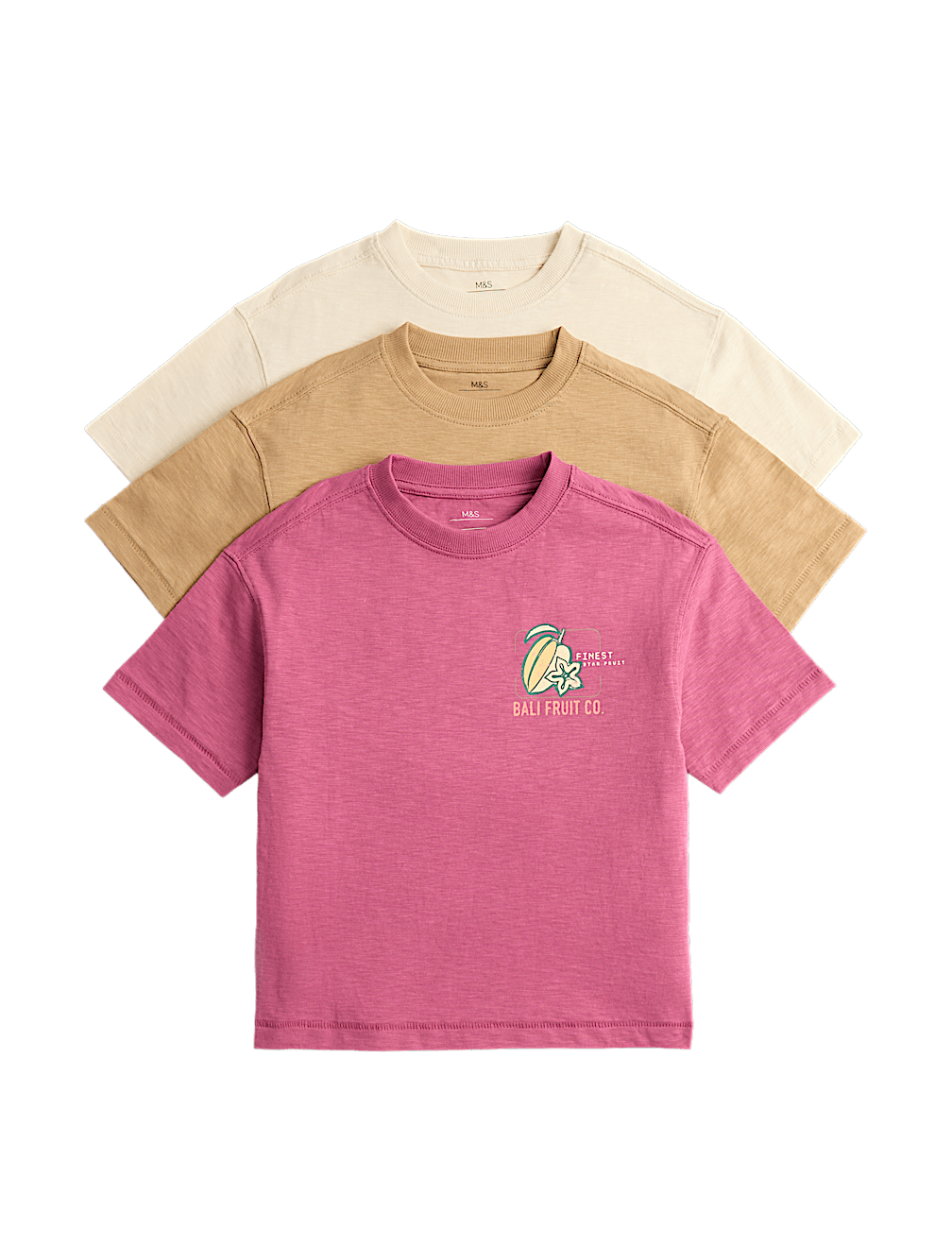 3 Pack Pure Cotton Fruit Graphic T-Shirts (2-8 Years)