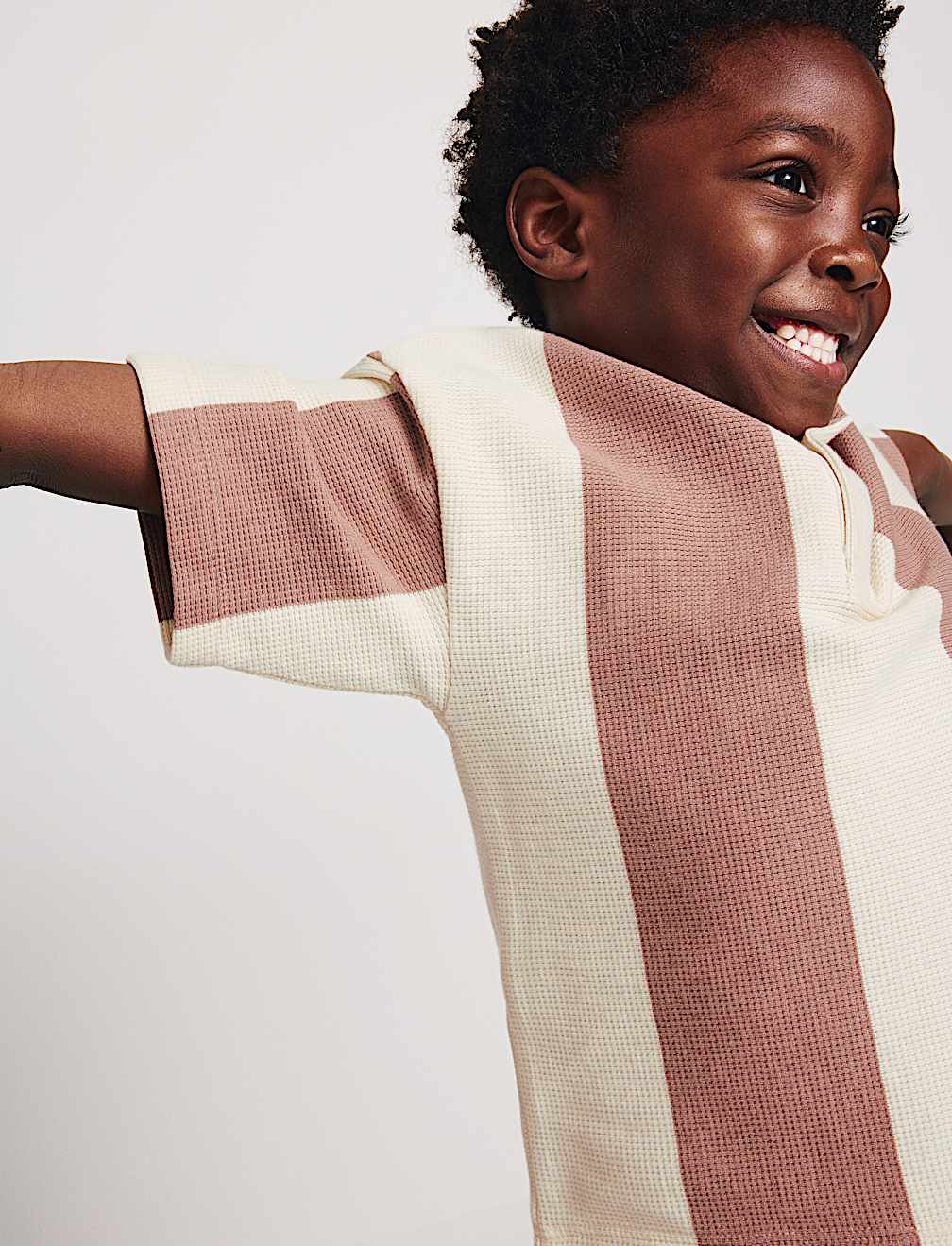 Pure Cotton Striped Waffle Rugby Top (2-8 Yrs)