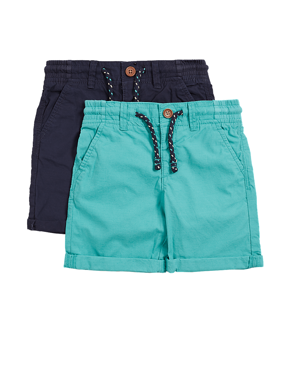 2pk Pure Cotton Ripstop Shorts (2-7 Yrs)