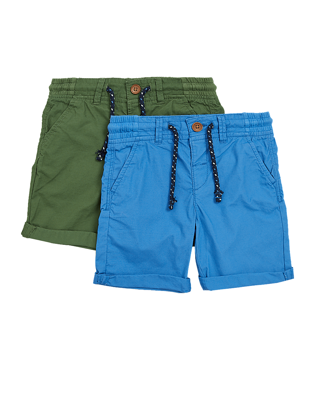 2pk Pure Cotton Ripstop Shorts (2-7 Yrs)