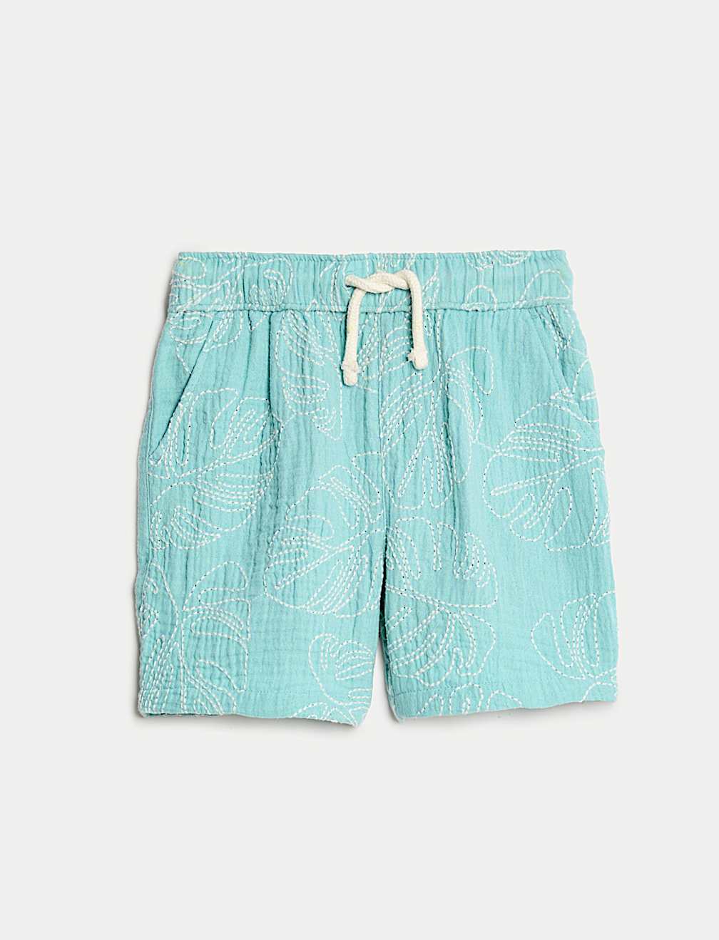 Pure Cotton Leaf Embroidered Shorts (2-8 Yrs)