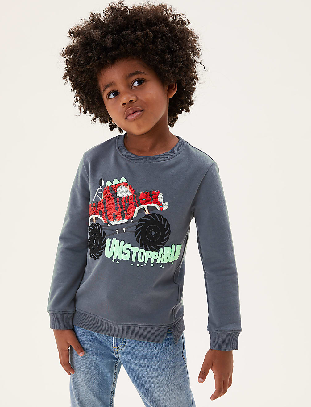 Cotton Monster Truck Sequin Jumper (2-7 Yrs)