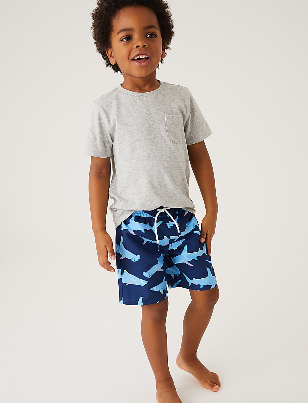 Shark Print Swim Shorts (2-7 Yrs)