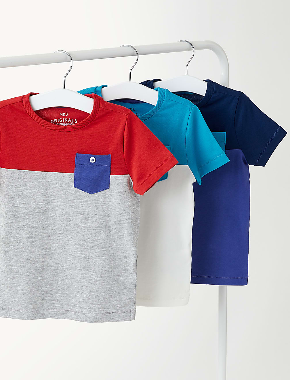 3pk Pure Cotton Colour Block T-Shirts