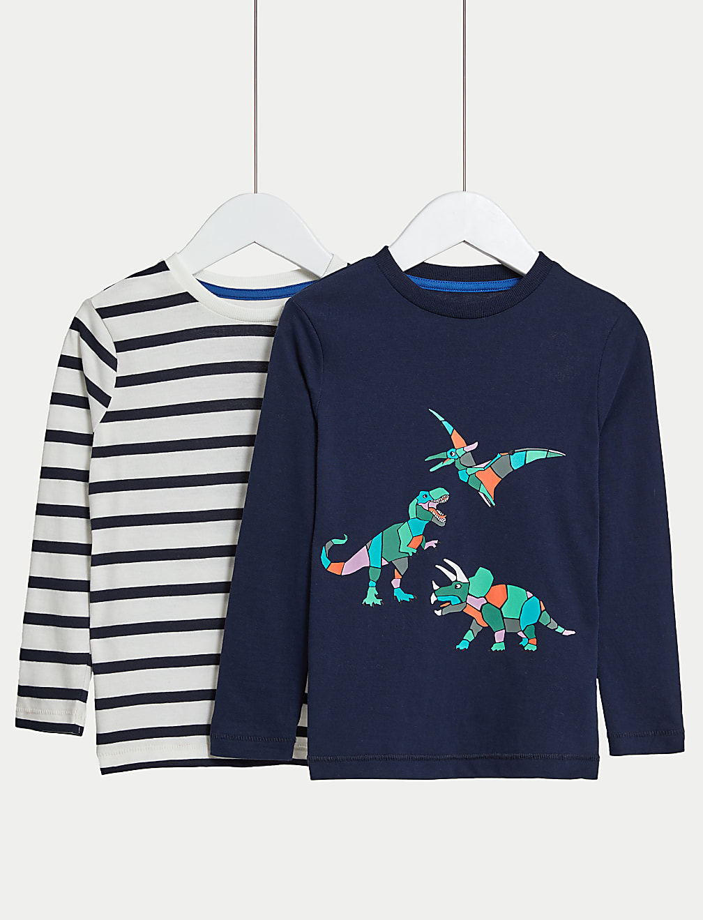 2pk Pure Cotton Dinosaur & Striped Tops (2-8 Yrs)