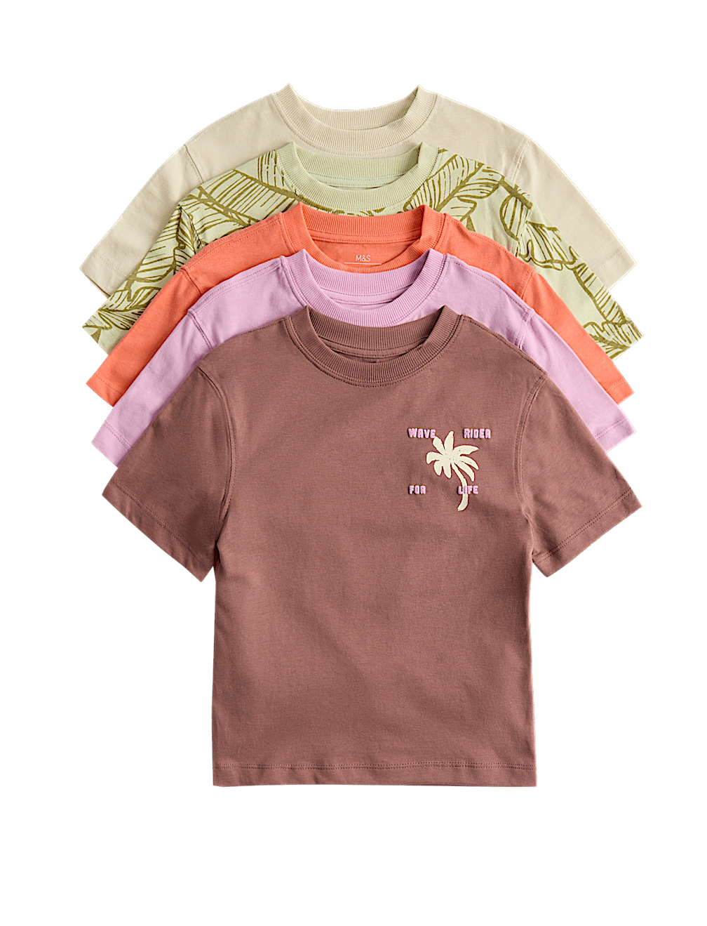 5 Pack Pure Cotton Palm Tree Print T-Shirts (2-8 Yrs)