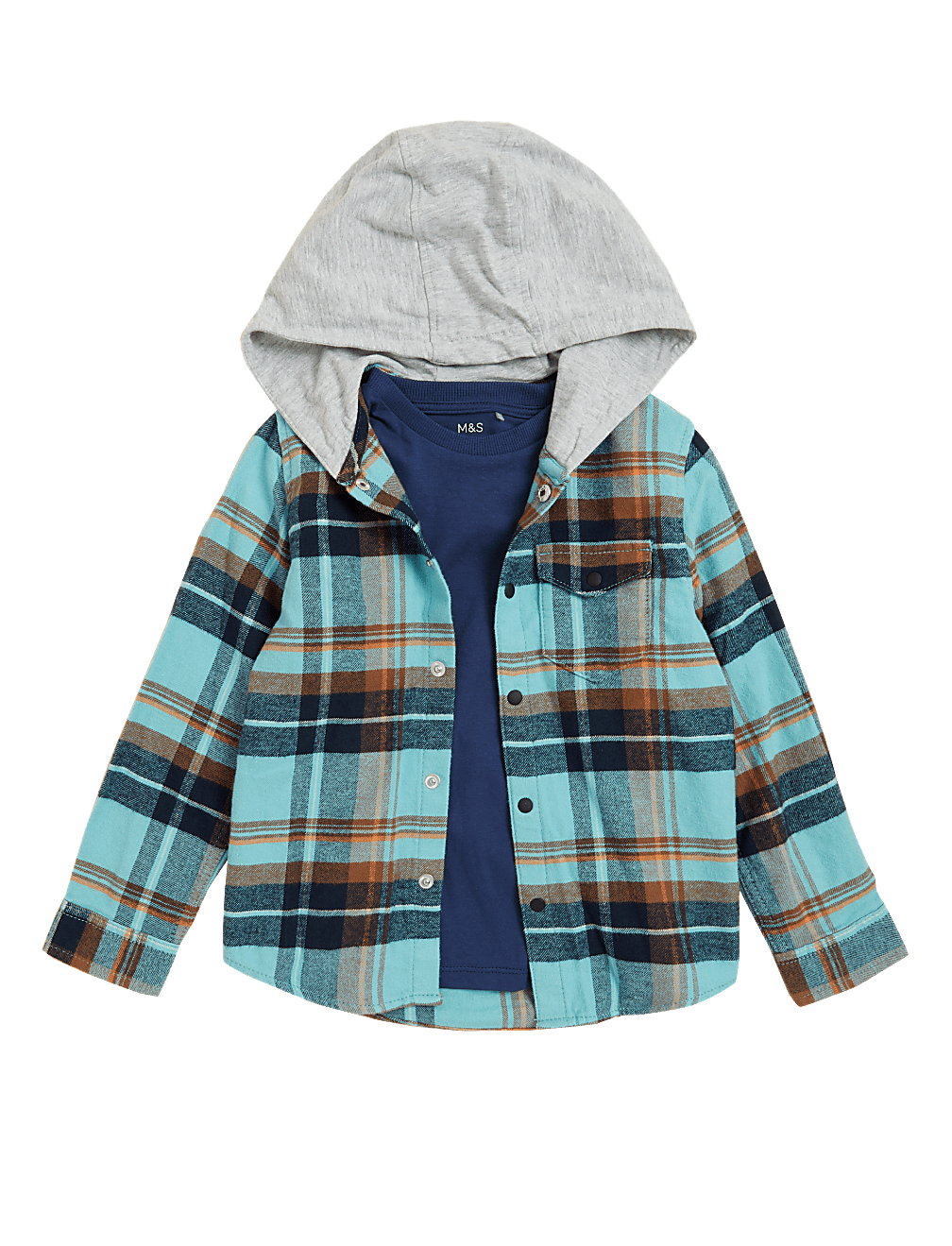 Cotton Rich Checked Hooded Shirt