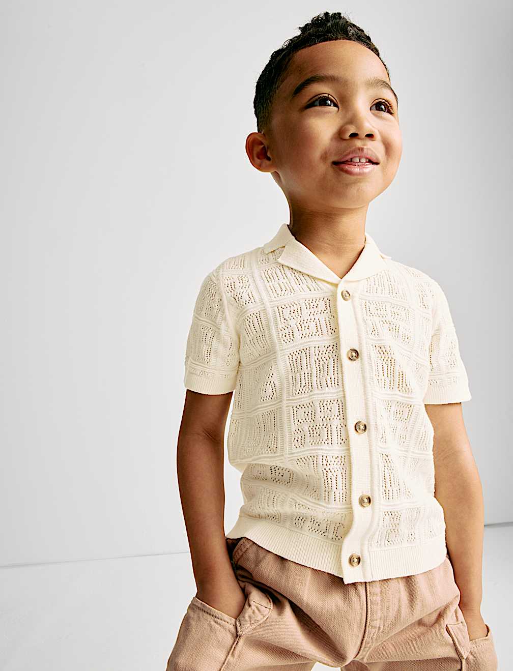 Pure Cotton Textured Knitted Shirt (2-8 Yrs)