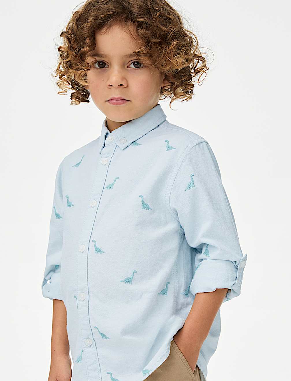 Pure Cotton Dinosaur Embroidered Oxford Shirt (1-8 Yrs)