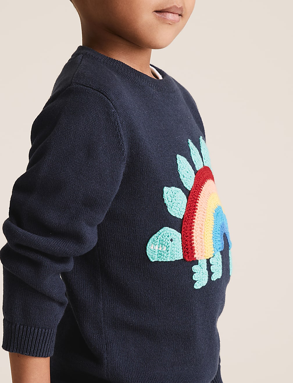 Pure Cotton Knitted Dinosaur Rainbow Jumper