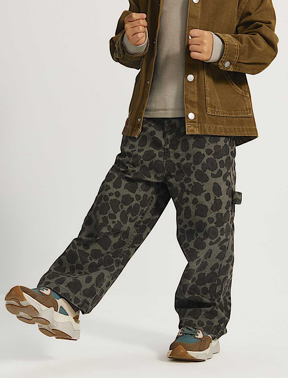 Cotton Rich Leopard Print Carpenter Jeans (2-8 Yrs)