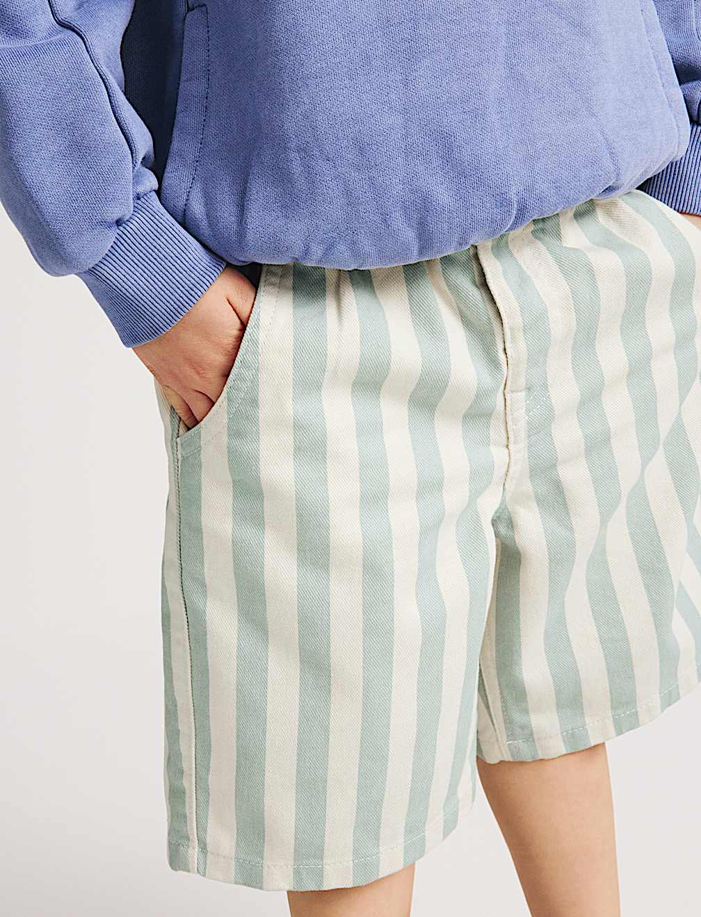 Pure Cotton Denim Striped Shorts (2-8 Yrs)
