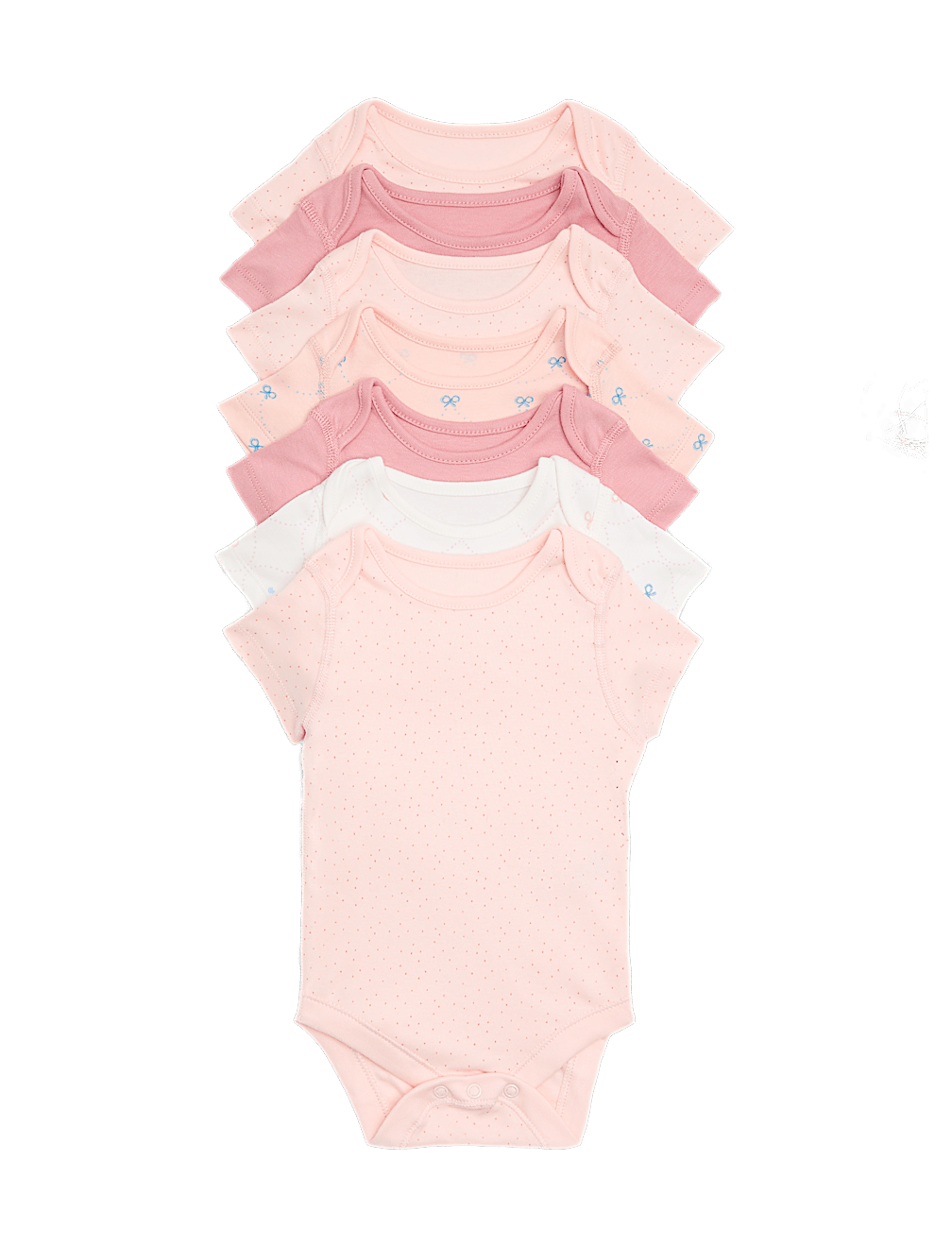 7 Pack Pure Cotton Bow Bodysuits (0-3 Yrs)