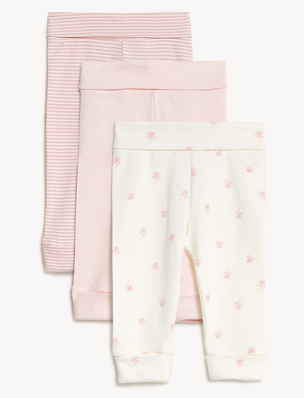 3pk Pure Cotton Striped & Floral Leggings