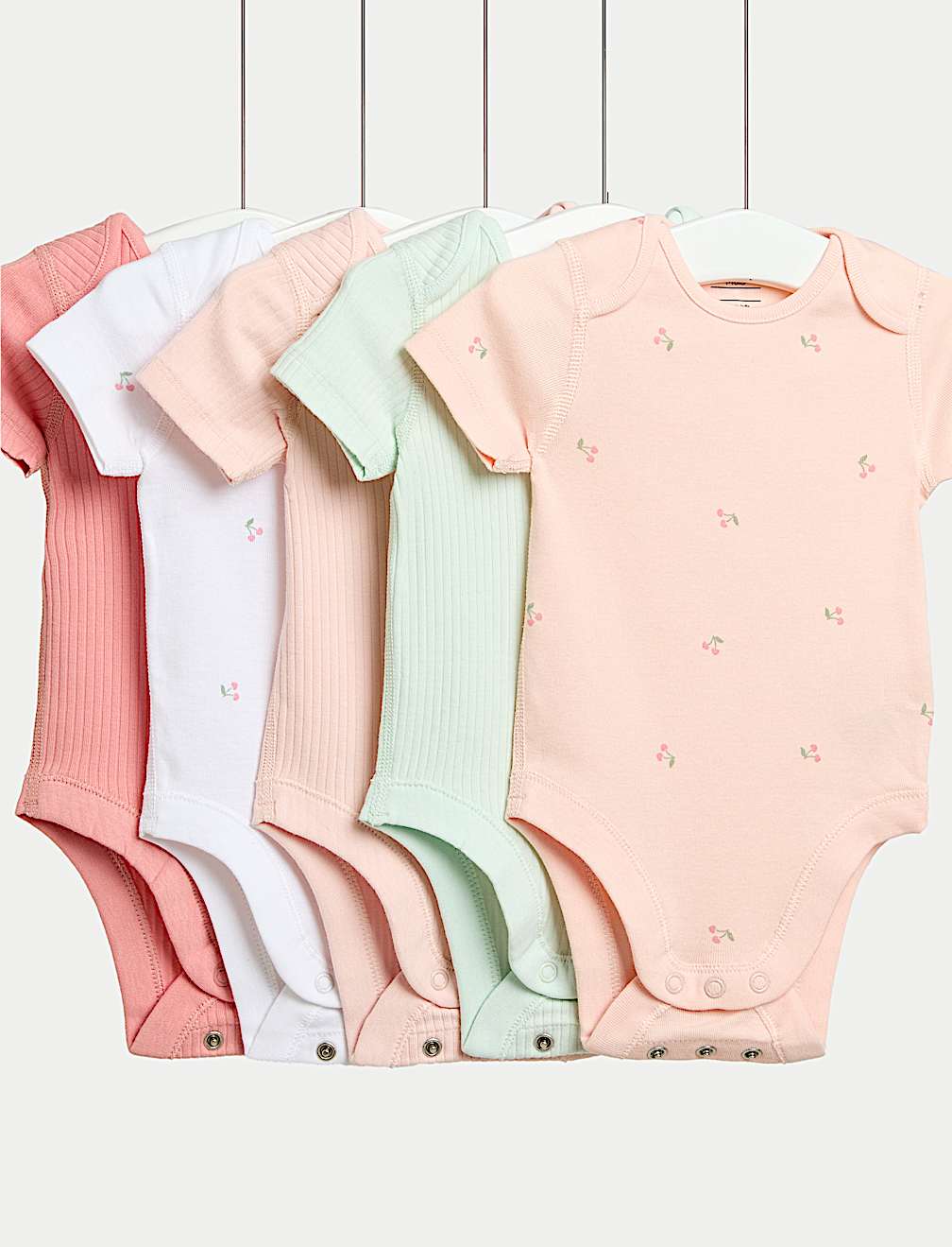 5pk Cotton Rich Cherry Print Bodysuits (6½lbs-3 Yrs)