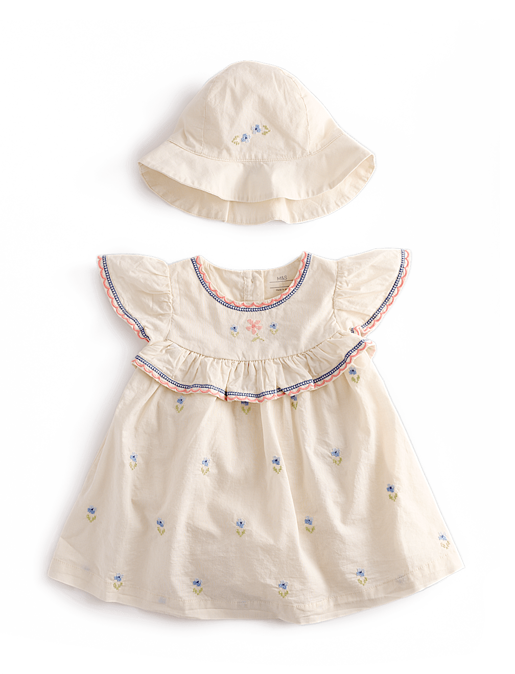 2 Piece Pure Cotton Floral Dress & Hat Outfit (0-2 Yrs)