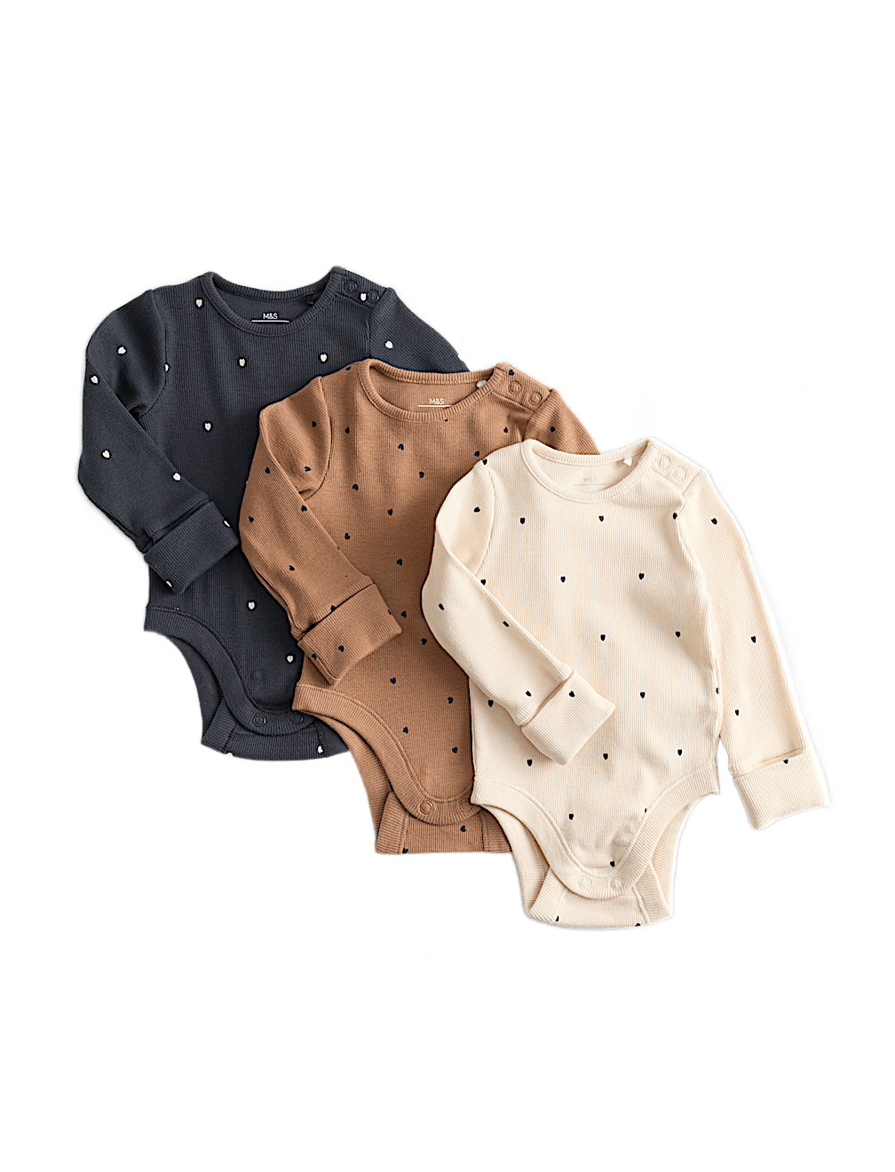 3pk Cotton Rich Heart Long Sleeved Bodysuits (0 Mths-3 Yrs)