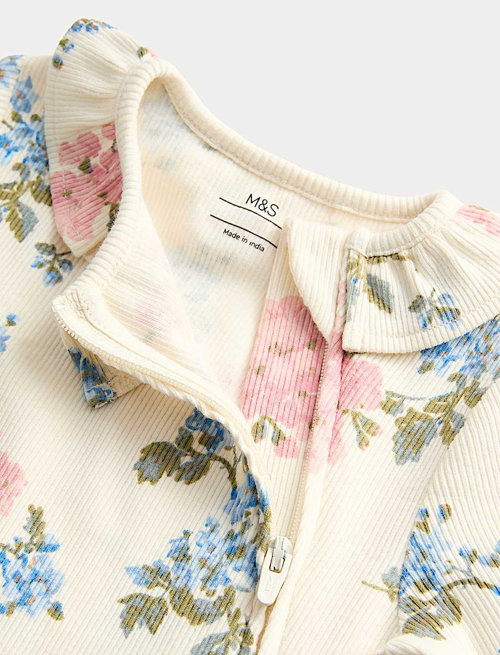 2pk Floral Frill Collar Zip Sleepsuits (0-3 Yrs)