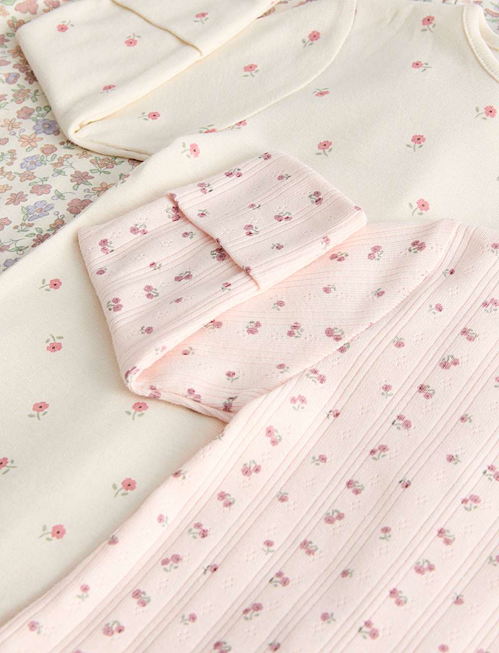 3pk Pure Cotton Floral Sleepsuits (0-3 Yrs)