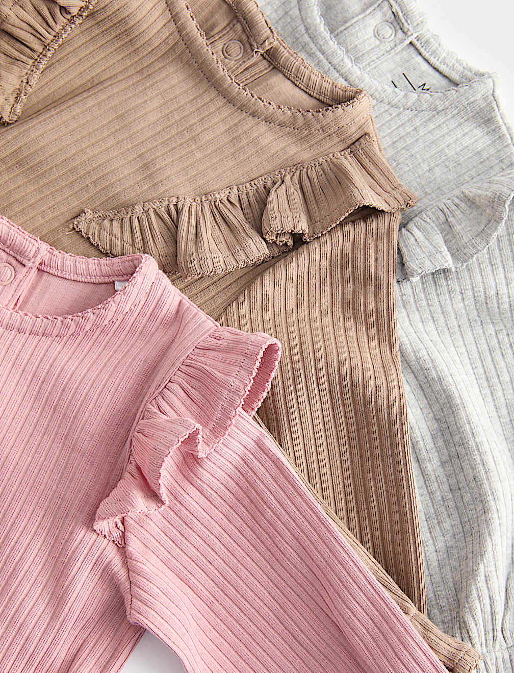 3pk Cotton Rich Frill Ribbed Sleepsuits (6½lbs-3 Yrs)
