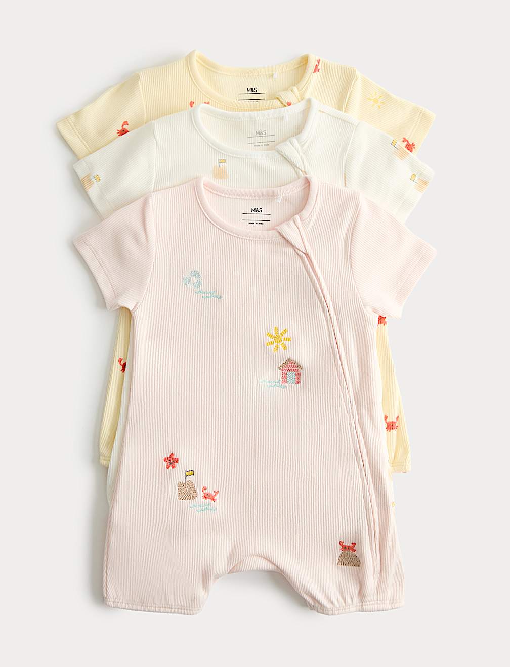 3 Pack Cotton Rich Embroidered Rompers (7lbs-3 Yrs)