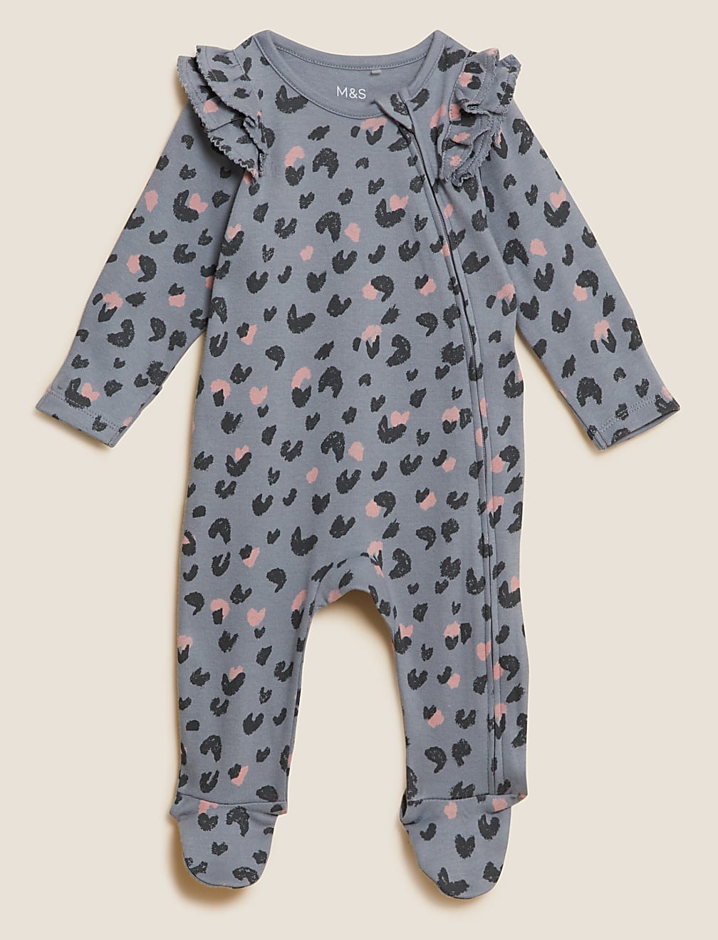 2pk Pure Cotton Leopard Sleepsuits (0-3 Yrs)